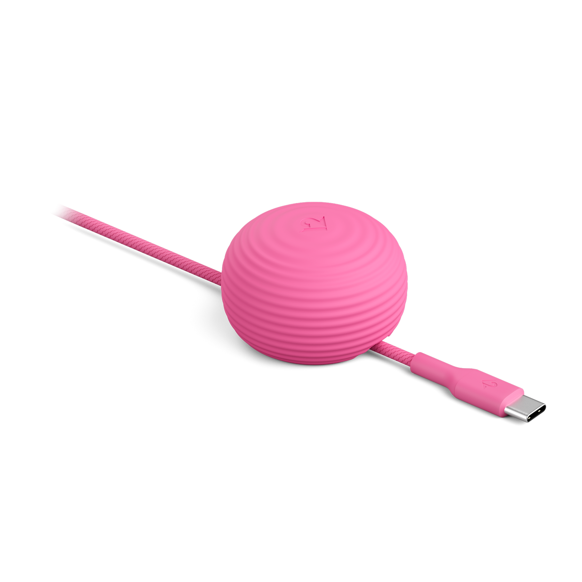 Pink round cable with USB connector on a white background