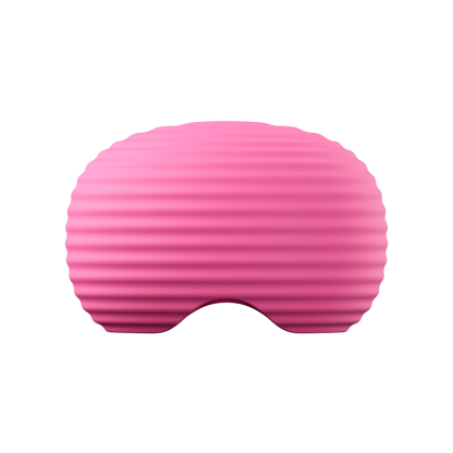 Pink weighted cable anchor with ribbed texture on a white background