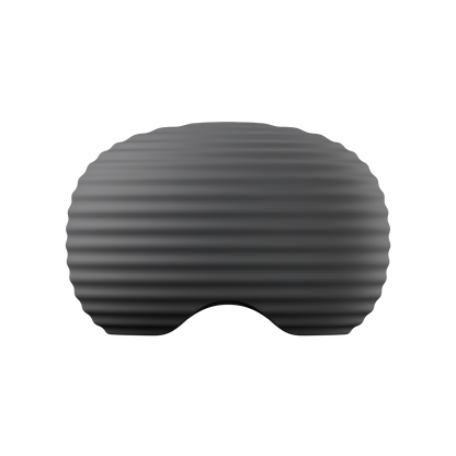 Dark gray, ribbed cylindrical object on a white background