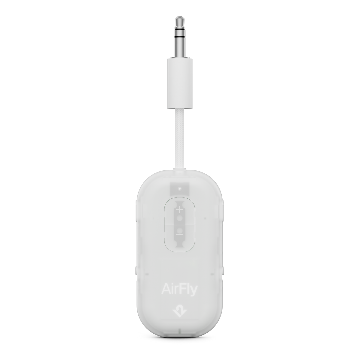 White audio adapter with 'AirFly' branding on a white background