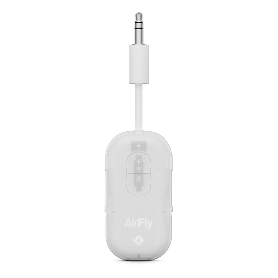 White audio adapter with 'AirFly' branding on a white background