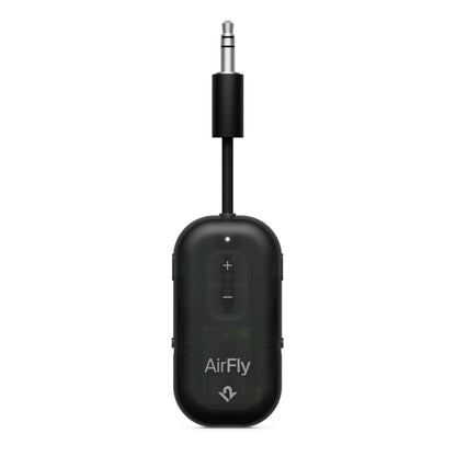 Black AirFly audio transmitter on a white background