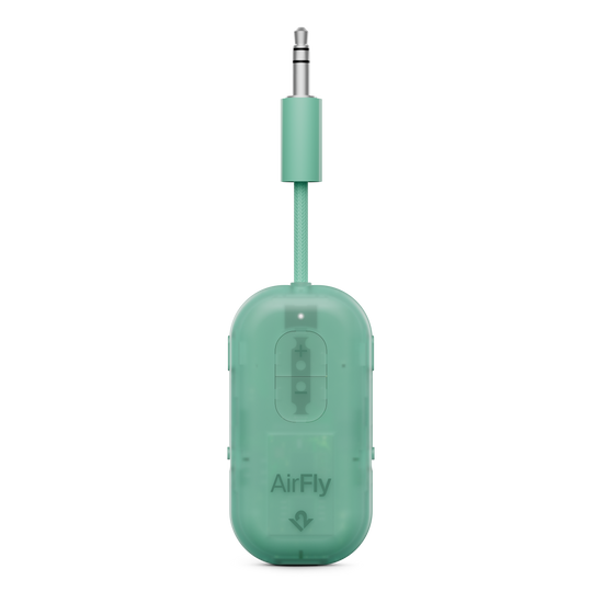 Green AirFly audio adapter on a white background