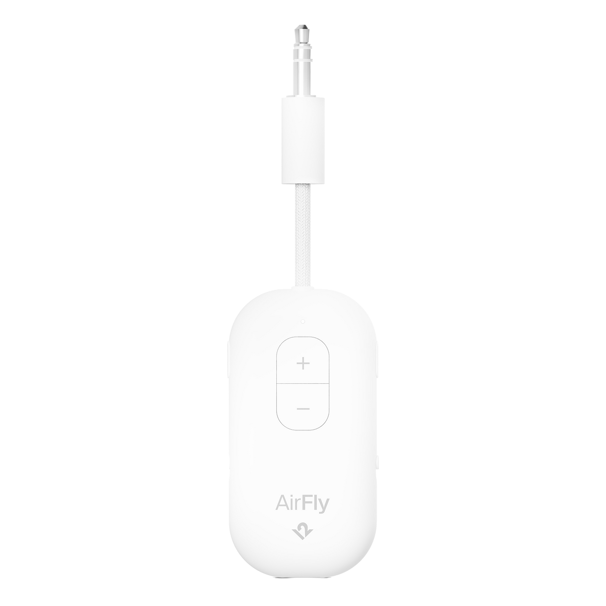White audio adapter with 'AirFly' branding on a white background