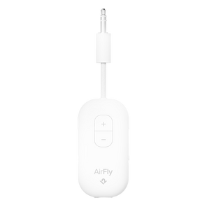 White audio adapter with 'AirFly' branding on a white background