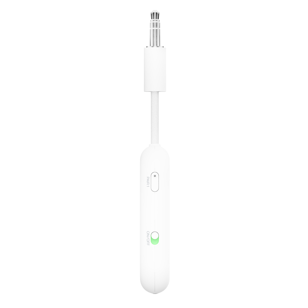 White AirFly with a green indicator light on a white background