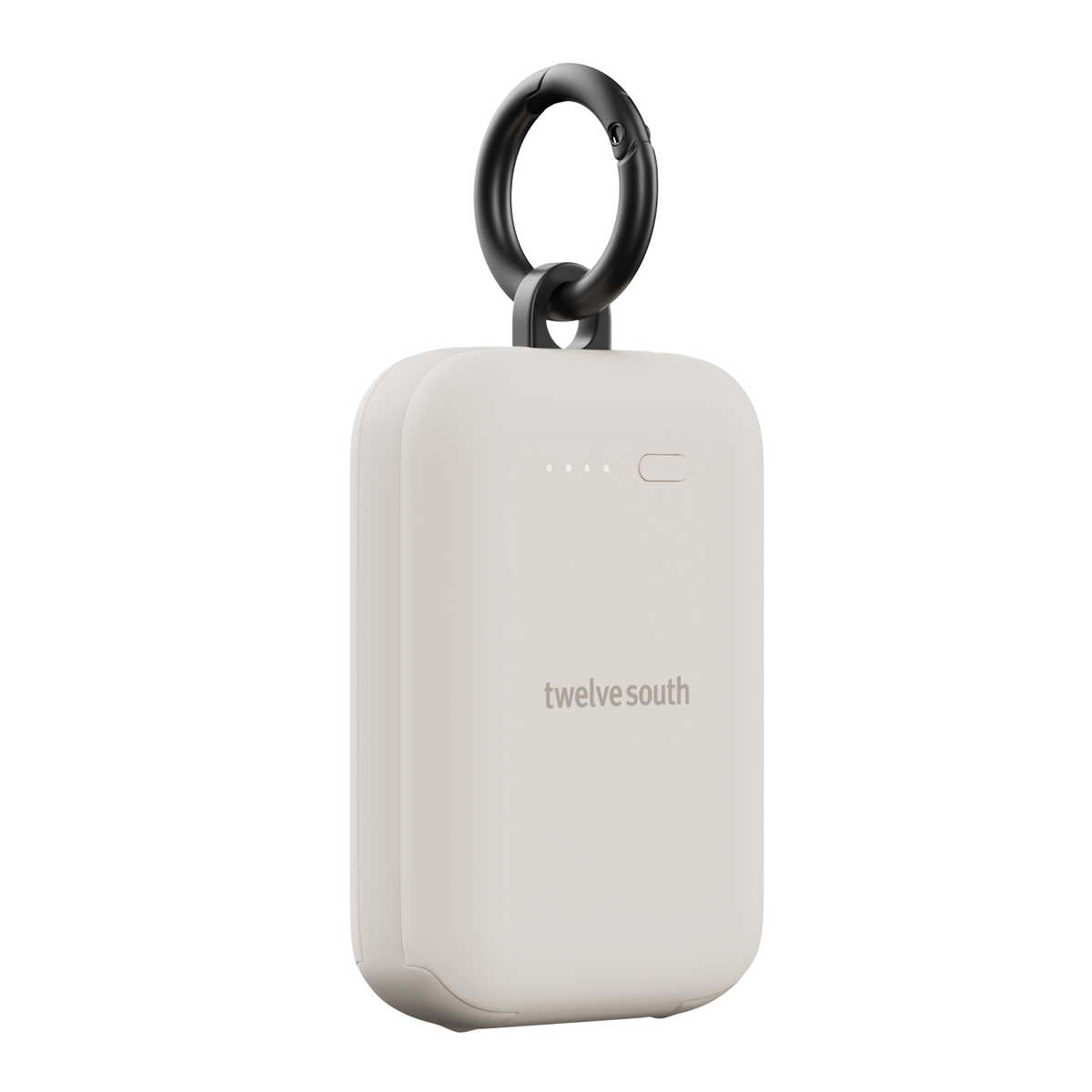 White power bank with black ring on a white background