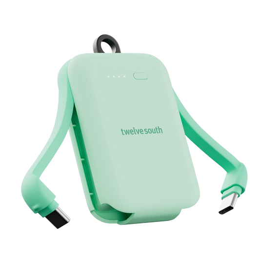 Mint green portable device with 'twelve south' branding on a white background