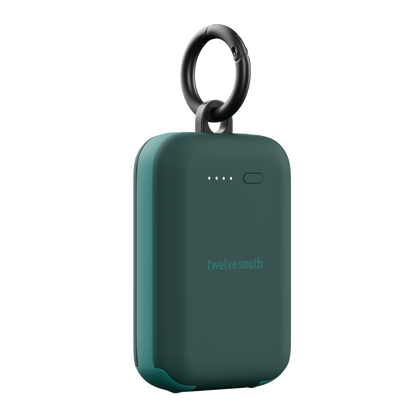 Green portable device with a ring holder on a white background